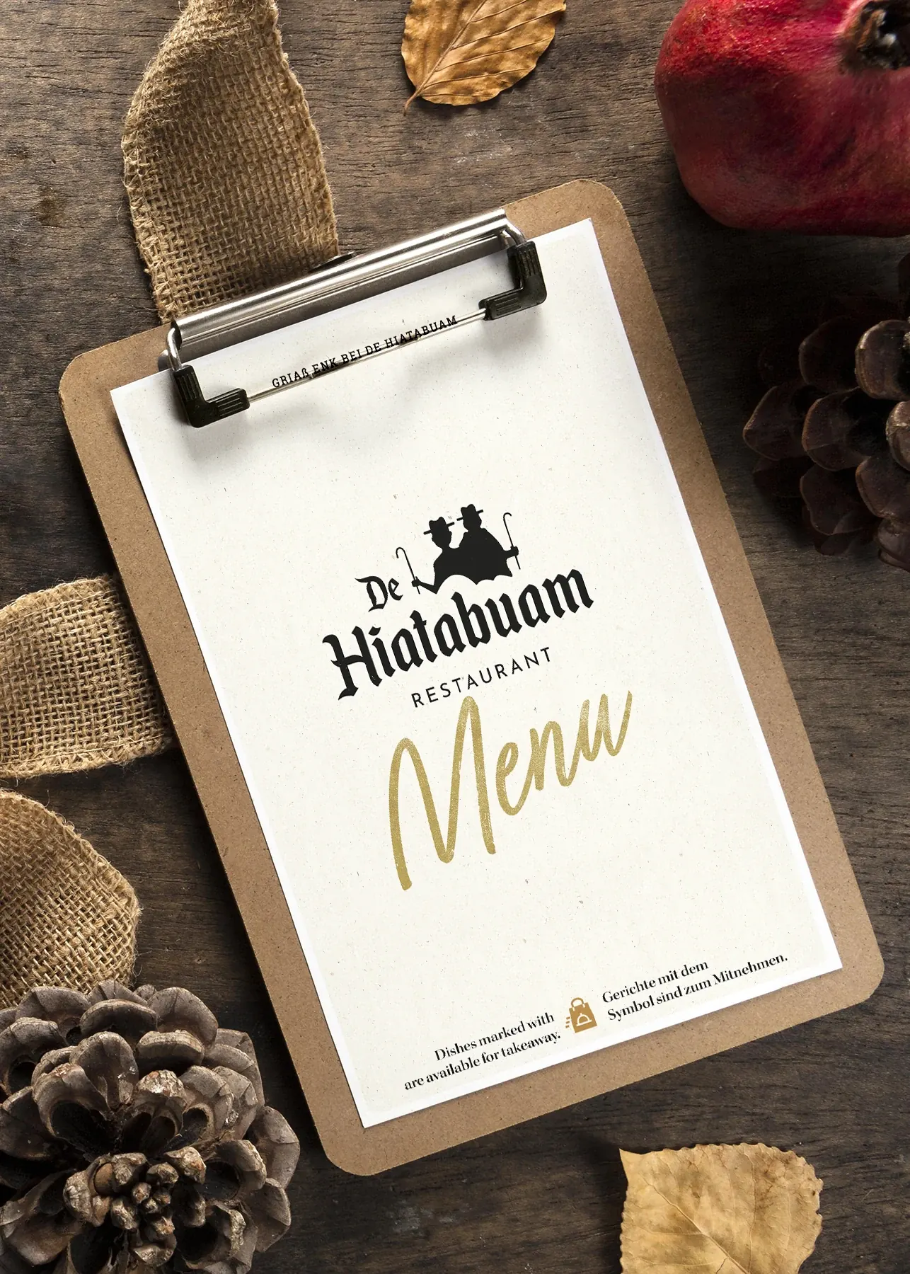 Speisekarte für das Wirtshaus De Hiatabuam