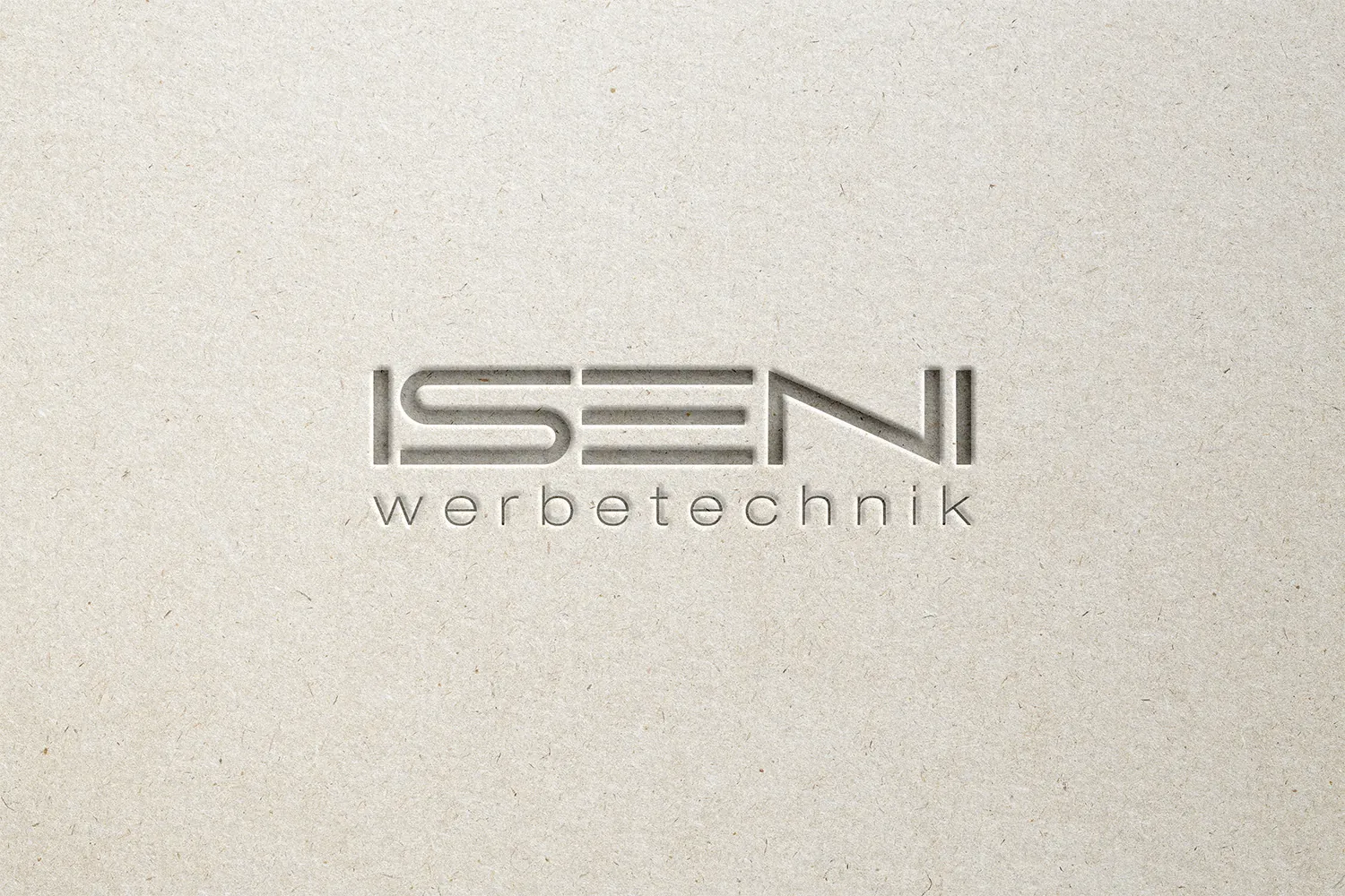 Logo von Iseni Werbetechnik als Prägung auf Naturpapier