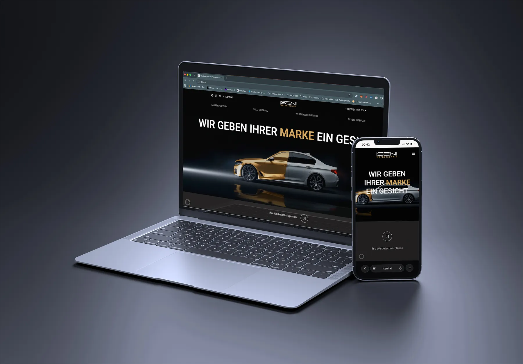 Website von Iseni Werbetechnik auf Laptop und Smartphone