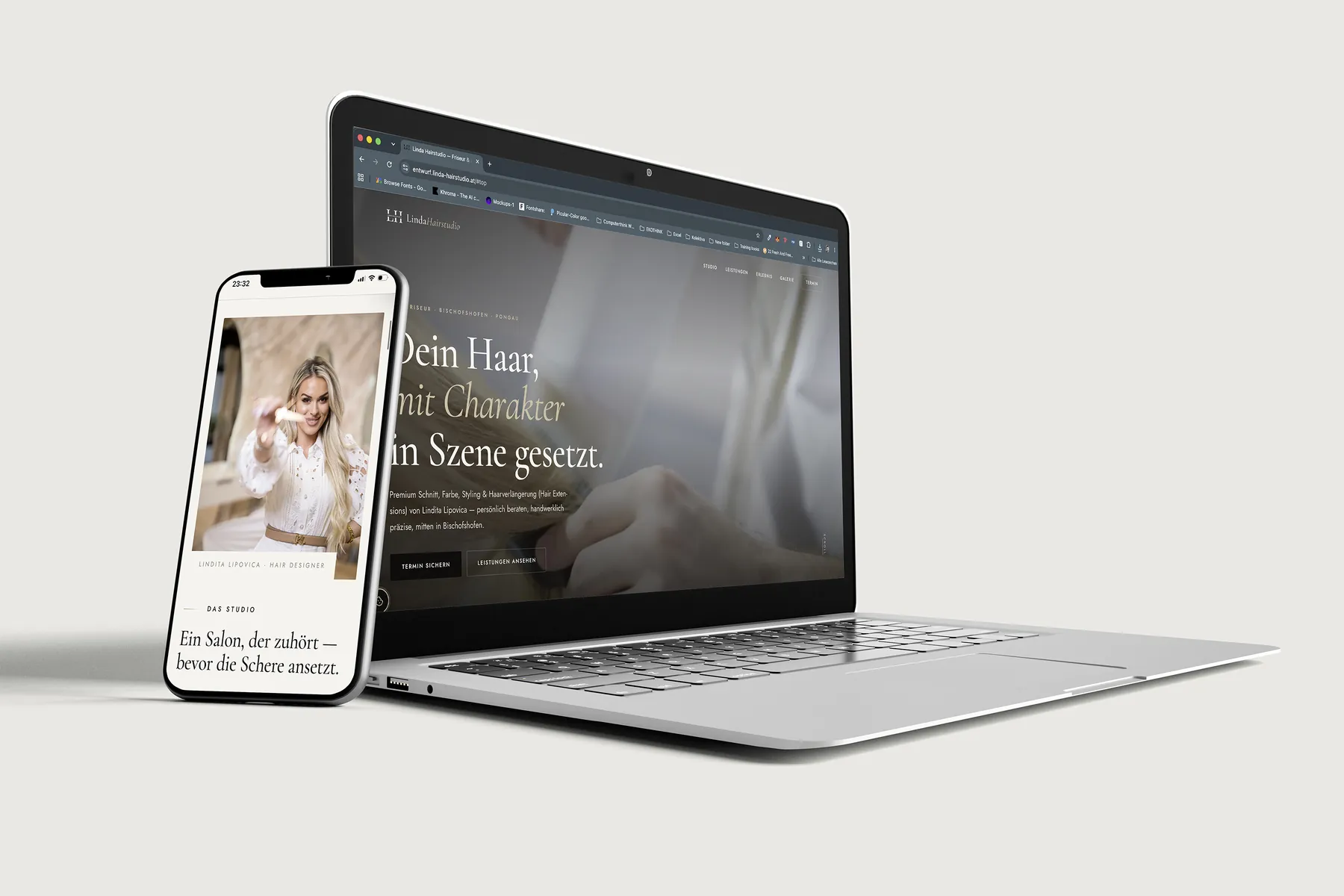 Website von Linda Hair Studio auf Laptop und Smartphone