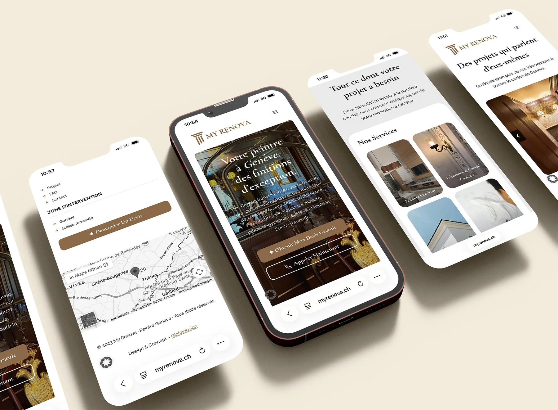 Mehrere mobile Ansichten der Website von My Renova
