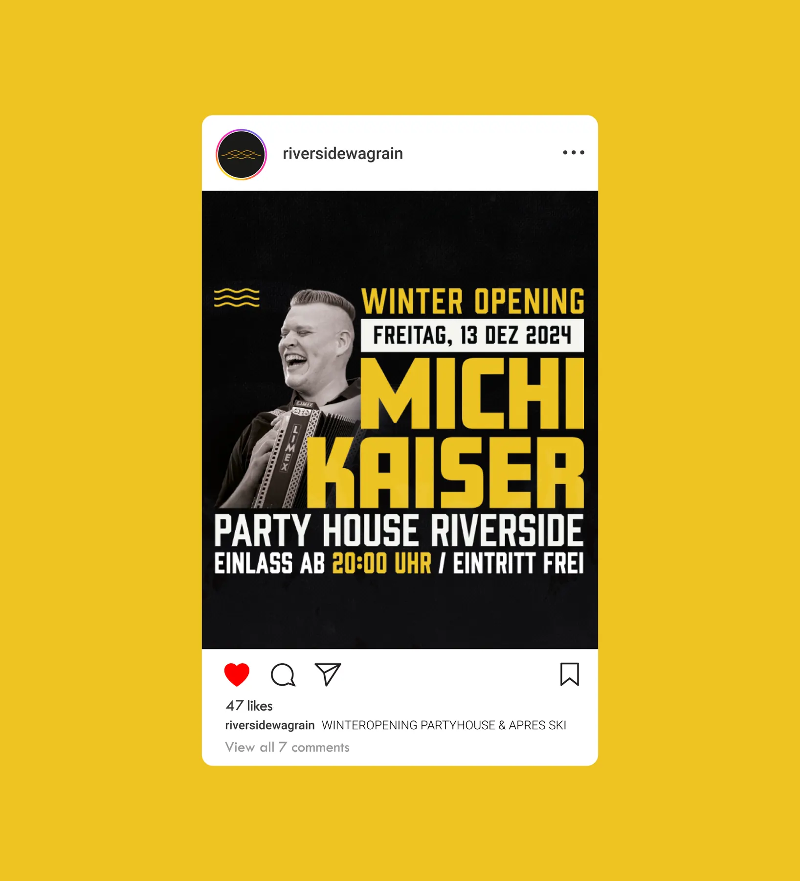 Social-Media-Beitrag für das Riverside in Wagrain